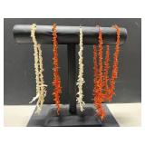 Collection of 5 Vintage Coral Bead Necklaces Red and White
