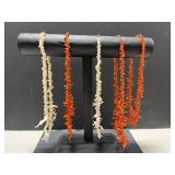 Collection of 5 Vintage Coral Bead Necklaces Red and White