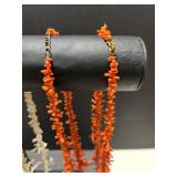 Collection of 5 Vintage Coral Bead Necklaces Red and White