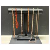 Collection of 6 Vintage Coral Bead Necklaces with Varied Clasps