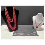 Collection of Coral and Bead Necklaces with Vintage Clasps