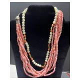 Collection of Coral and Bead Necklaces Including Multi-Strand, Branch, and Silver Accents