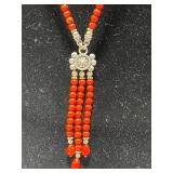 Collection of Coral and Bead Necklaces Including Multi-Strand, Branch, and Silver Accents