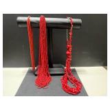 Set of 2 Red Coral Beaded Layered Necklaces
