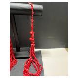 Set of 2 Red Coral Beaded Layered Necklaces