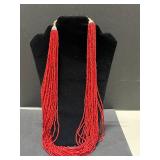 Set of 2 Red Coral Beaded Layered Necklaces