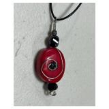 Set of 2 Red Coral Beaded Necklaces with Silver and Stone Pendants