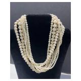 Vintage Pearl Jewelry Set with Multistrand Necklace, Tiger Eye Sweater Guard, and Bracelet