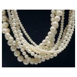 Vintage Pearl Jewelry Set with Multistrand Necklace, Tiger Eye Sweater Guard, and Bracelet