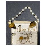 Vintage Pearl Jewelry Set with Multistrand Necklace, Tiger Eye Sweater Guard, and Bracelet