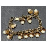 Vintage Pearl Jewelry Set with Multistrand Necklace, Tiger Eye Sweater Guard, and Bracelet