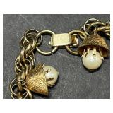 Vintage Pearl Jewelry Set with Multistrand Necklace, Tiger Eye Sweater Guard, and Bracelet