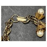 Vintage Pearl Jewelry Set with Multistrand Necklace, Tiger Eye Sweater Guard, and Bracelet