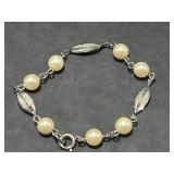 Vintage Pearl Jewelry Set with Multistrand Necklace, Tiger Eye Sweater Guard, and Bracelet