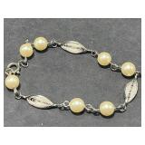 Vintage Pearl Jewelry Set with Multistrand Necklace, Tiger Eye Sweater Guard, and Bracelet