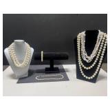 Collection of Imitation Pearl Necklaces and Bracelet