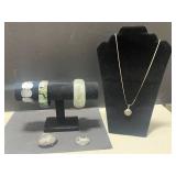 Sterling Silver Shell Jewelry Set with Necklace, Brooch, Pill Box and Abalone Bracelets