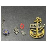 Sterling Silver US Navy Jewelry Lot: Necklaces, Bracelets, Pins, and Charms