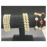 Jewelry Set with Faux Pearl Necklaces, Bracelets, Shell Earrings, and Heart Pendant Necklace