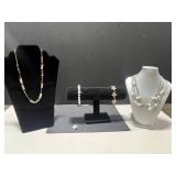 Collection of Sterling Silver Jewelry: Pearl Necklaces, Starfish Bracelet, and Owl Brooch