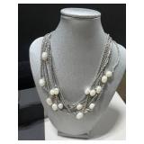 Collection of Sterling Silver Jewelry: Pearl Necklaces, Starfish Bracelet, and Owl Brooch