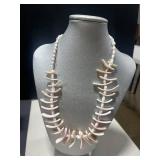 Vintage Jewelry Lot with Sterling Perfume Bottle, Shell Necklaces, and Flower Brooch