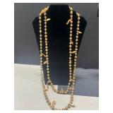 Set of 4 Beaded and Pearl Necklaces with Gold, Cream, and Gray Tones
