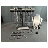 Set of Black Coral Beaded Jewelry Necklaces Bracelets and Earrings