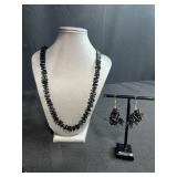 Set of Black Coral Beaded Jewelry Necklaces Bracelets and Earrings