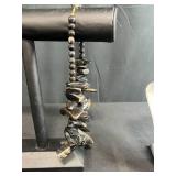 Set of 4 Carved Black Coral Jewelry Pendants and Necklace