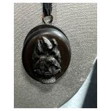 Set of 4 Carved Black Coral Jewelry Pendants and Necklace