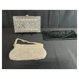 Set of 3 Vintage Evening Clutch Bags - Beaded, Lucite, and Satin