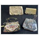 Lot of 4 Vintage Evening Purses Including Beaded, Gold, and Silver Bags
