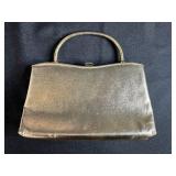 Set of 3 Vintage Handbags Including Floral Needlepoint and Metallic Purse