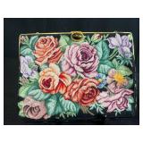 Set of 3 Vintage Handbags Including Floral Needlepoint and Metallic Purse