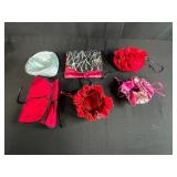 Set of 6 Vintage Satin Drawstring and Foldable Jewelry Pouches