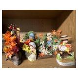 Set of Vintage Ceramic and Porcelain Figurines with Floral Decorations