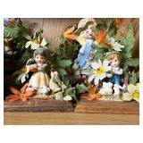 Set of Vintage Ceramic and Porcelain Figurines with Floral Decorations