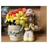 Set of Vintage Ceramic and Porcelain Figurines with Floral Decorations