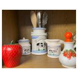 Cow-Themed Ceramic Kitchen Set and Strawberry Jar Collection