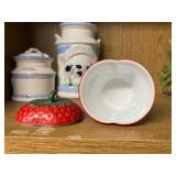 Cow-Themed Ceramic Kitchen Set and Strawberry Jar Collection