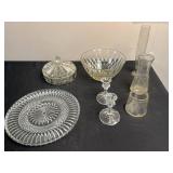 Collection of Vintage Pressed Glass Tableware and Candle Holders