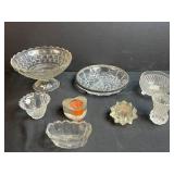 Collection of Vintage Pressed Glass Tableware and Candle Holders