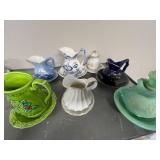 Set of Assorted Vintage Miniature Porcelain Pitchers with Saucers