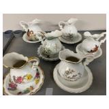Set of 5 Vintage Porcelain Miniature Pitcher and Bowl Sets, Japan and Enesco
