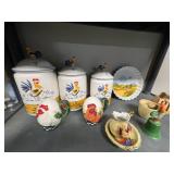 Rooster Ceramic Kitchenware Collection with Canisters, Salt & Pepper Shakers, and Mini Pitcher Set