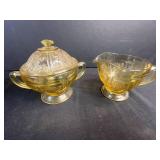 Amber Depression Glass Tea Set with Cups, Saucers, Sugar Bowl and Creamer