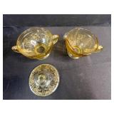 Amber Depression Glass Tea Set with Cups, Saucers, Sugar Bowl and Creamer