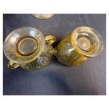 Amber Depression Glass Tea Set with Cups, Saucers, Sugar Bowl and Creamer