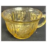 Amber Depression Glass Tea Set with Cups, Saucers, Sugar Bowl and Creamer
